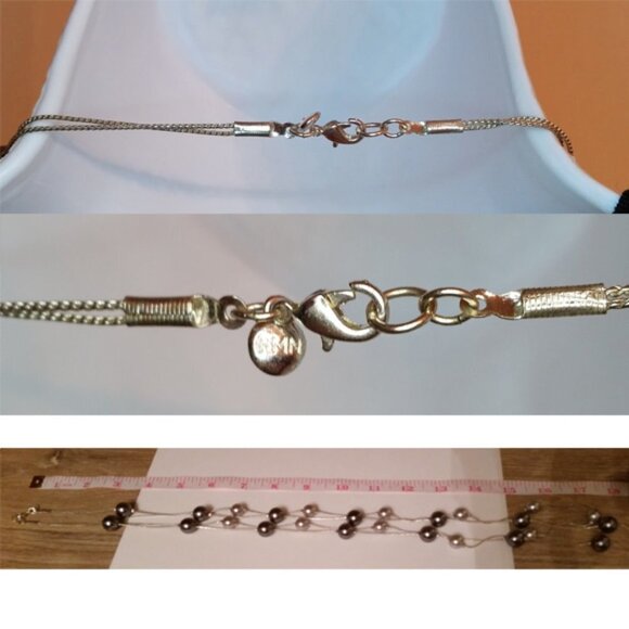 𝅺RMN  double layer silver tone faux pearl necklace costume jewelry layered - Picture 4 of 4